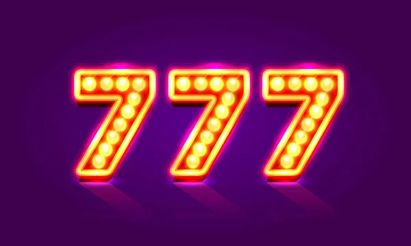 Casino 777 letrero de neón, Ganador triple sietes . — Archivo Imágenes Vectoriales