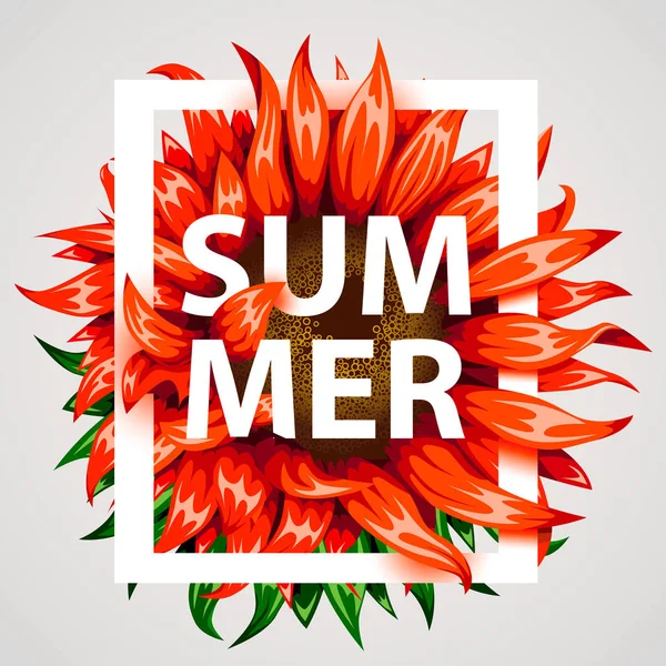Realista hermoso marco de flores. Banner de flores rojas. Concepto de verano o primavera . — Archivo Imágenes Vectoriales