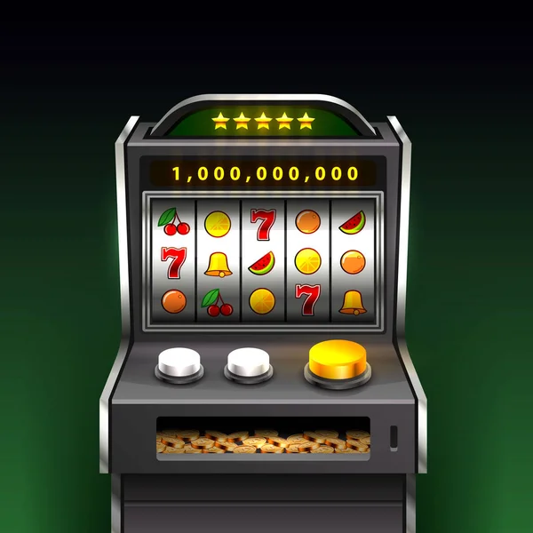 3D slots machine wint de jackpot, achtergrond. — Stockvector