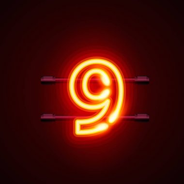 Neon şehir yazı tipi işareti 9, tabela dokuz numara.