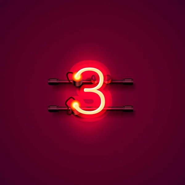Neon city font jel 3, jelzőtábla három szám. — Stock Vector