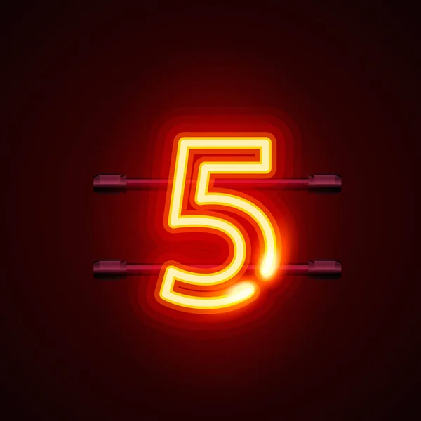 Neon city font sign número 5, tabuleta cinco . —  Vetores de Stock