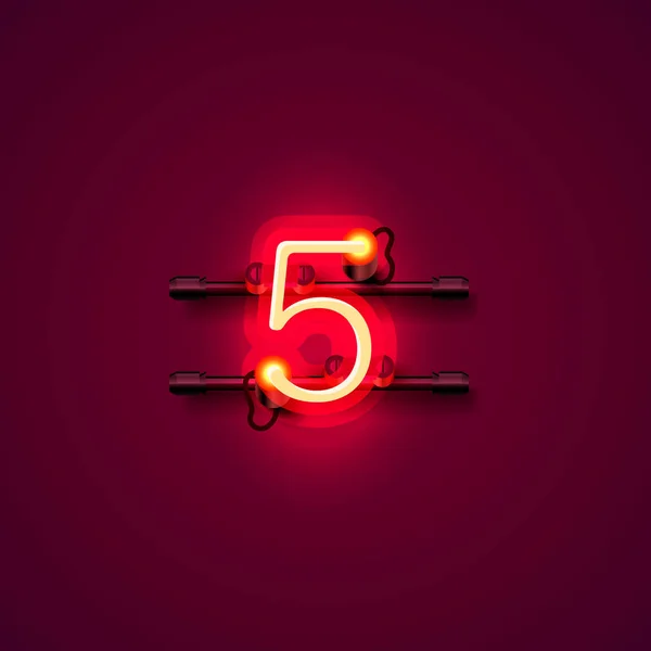 Neon şehir yazı tipi işareti sayı 5, tabela beş. — Stok Vektör