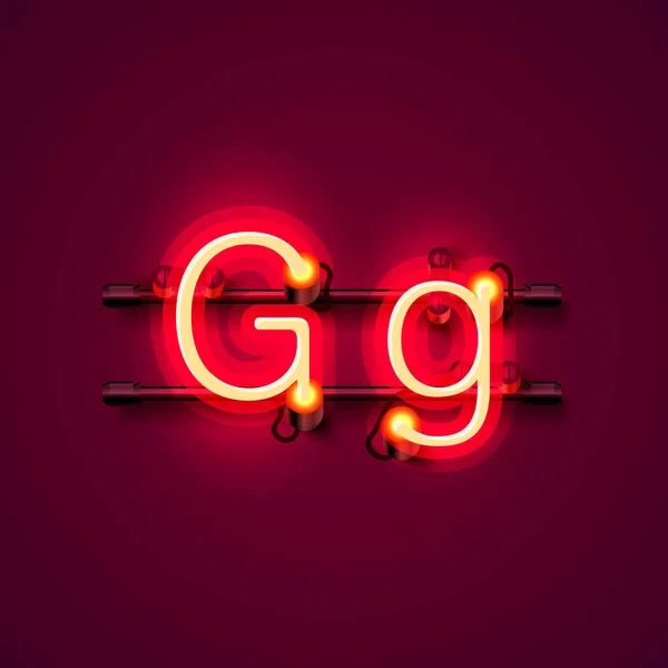 Neon teckensnitt bokstaven g, konst design singboard. — Stock vektor