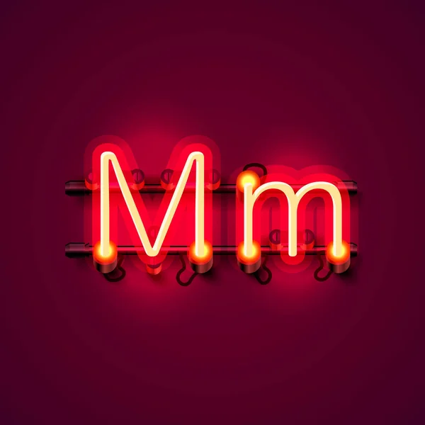 Neon betűtípus levél m, art design singboard. — Stock Vector