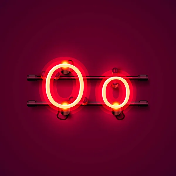 Neon teckensnitt bokstaven o, konst design singboard. — Stock vektor