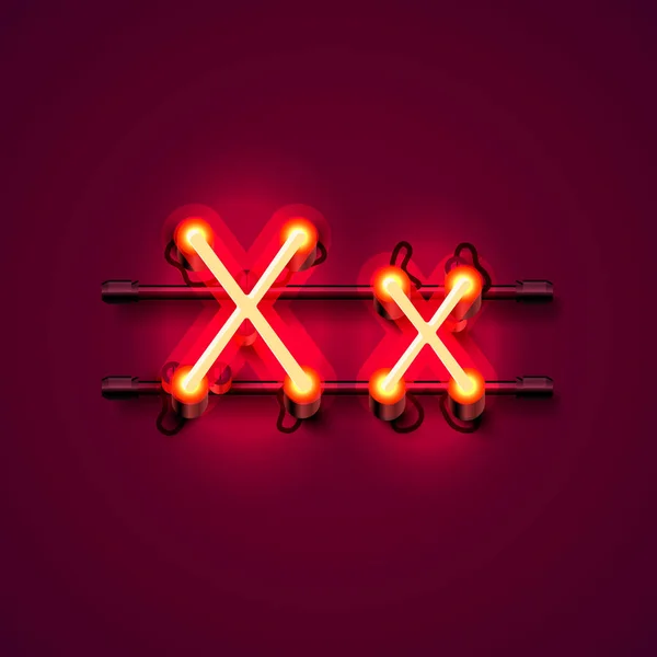 Neon lettertype brief x, kunst ontwerp singboard. — Stockvector