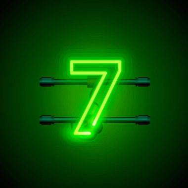 Neon şehir yazı tipi işareti 7, tabela yedi numara.