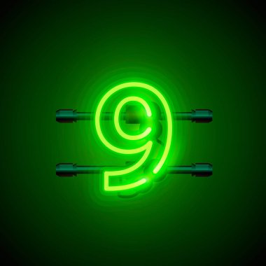 Neon şehir yazı tipi işareti 9, tabela dokuz numara.