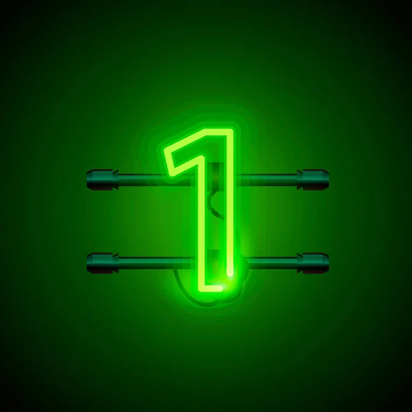 Neonové město písma znak číslo 1, vývěsní štít, jeden. — Stockový vektor