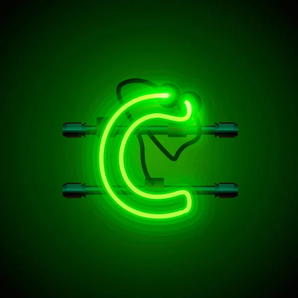 Neon teckensnitt bokstaven c, konst design singboard. — Stock vektor