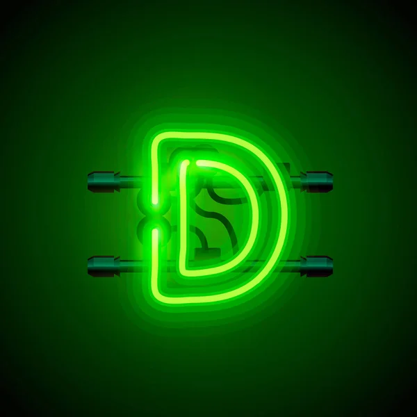 Neon teckensnitt bokstaven d, konst design singboard. — Stock vektor