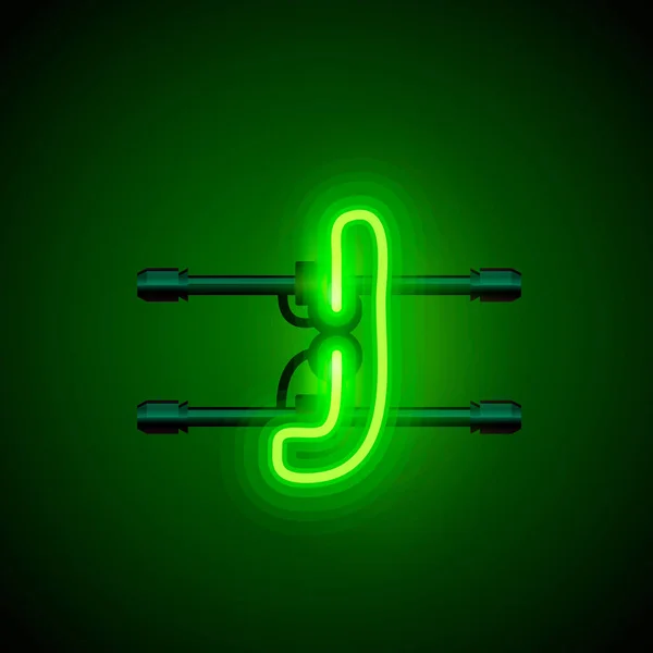 Neon yazı tipi harf j, sanat tasarım singboard. — Stok Vektör
