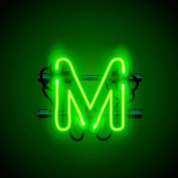 Neon betűtípus levél m, art design singboard. — Stock Vector