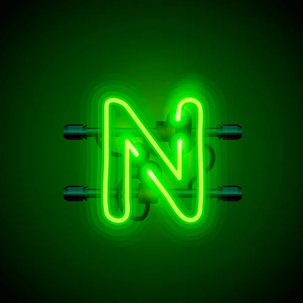 Neon teckensnitt bokstaven n, konst design singboard. — Stock vektor