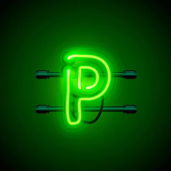 Neon font letter p, art design singboard. — Stock Vector