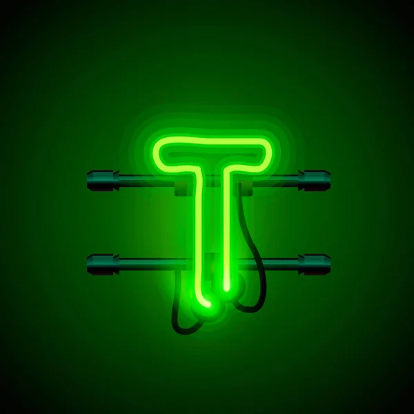 Neon teckensnitt bokstaven t, konst design singboard. — Stock vektor