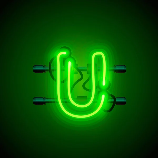 Neon teckensnitt bokstaven u, konst design singboard. — Stock vektor