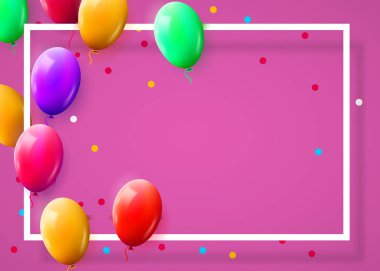 Çerçeve ve çok renkli balonlar tebrik kartı.