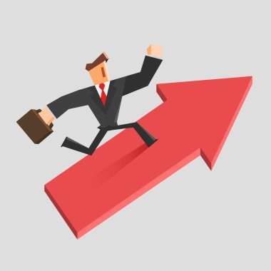 İşadamı büyüyen bir oku çalıştırın. Başarı kavramı.