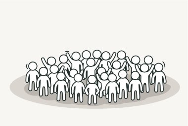 Büyük beyaz insanlar kalabalık. Konferans veya tartışma kavramı. Çizilmiş karikatür el veya tasarım kroki.