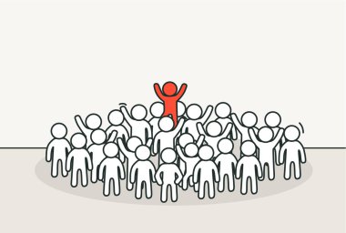 Küçük beyaz insanlar ile benzersiz bir. Yaratıcı fikir, olağandışı kişi kavramı. Çizilmiş karikatür el veya tasarım kroki.