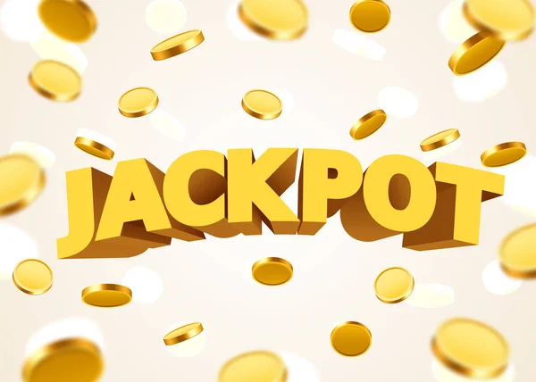 Segno Jackpot con oro realistico 3d monete sfondo. — Vettoriale Stock