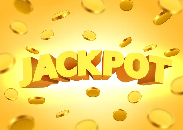 Sinal de jackpot com ouro realista 3D moedas fundo. — Vetor de Stock