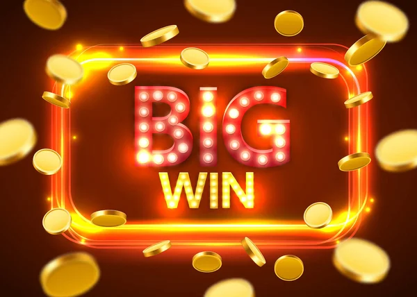 Büyük kazanmak. Paralar uçan ile Retro afiş parlayan. Casino kavramı.