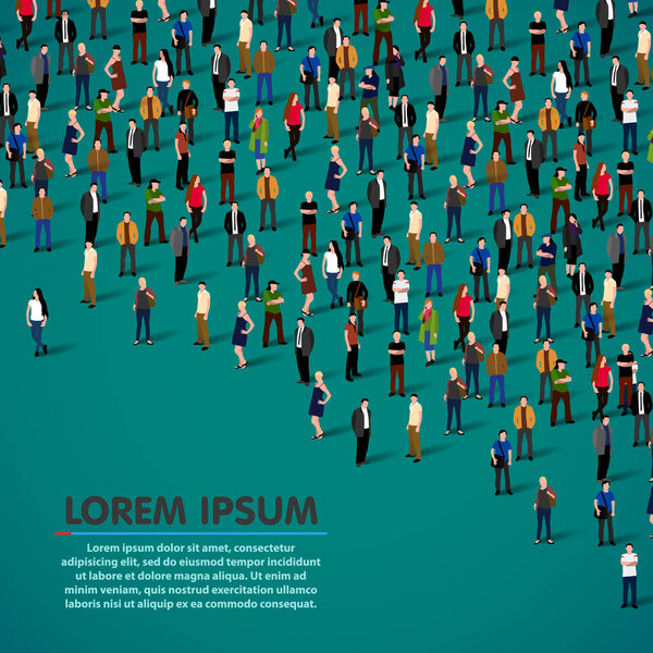 Big people crowd on green background.