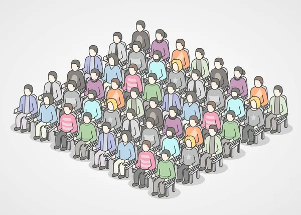 Seyirci sandalyelere oturan insanlar.