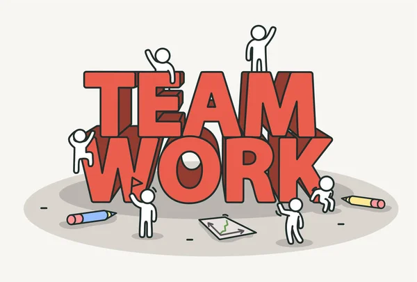 Beetje wit met team werk tekst. Teamwork en succes concept. Hand getekende cartoon of schets ontwerp. — Stockvector