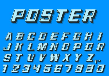 Poster 3d yazı tipi rakam ve harf retro tarzı.
