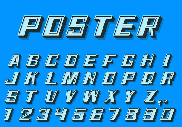 Poster 3d yazı tipi rakam ve harf retro tarzı.