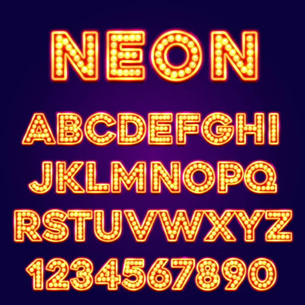 Rood fluorescerend neon lettertype op donkere achtergrond. — Stockvector