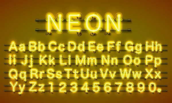 Police Neon city color jaune. Alphabet anglais . — Image vectorielle