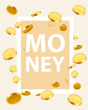 Para tasarım öğeleri. Çerçeve altın sikke ile. Servet kavramı.