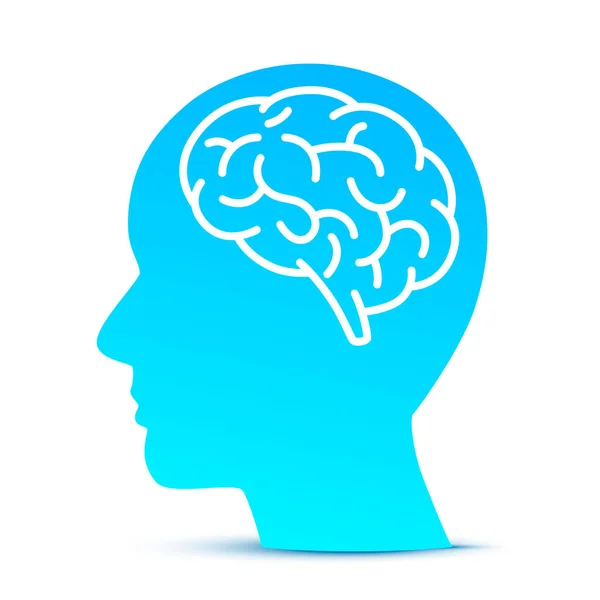 Cabeza de silueta con el cerebro en el azul — Vector de stock
