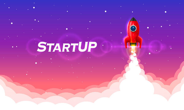 Startup space rocket launch art creative idea.
