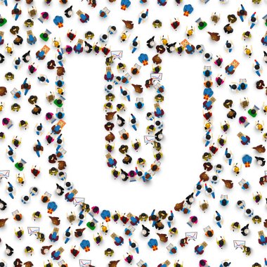 Bir grup insan İngilizce Alfabe harf U.