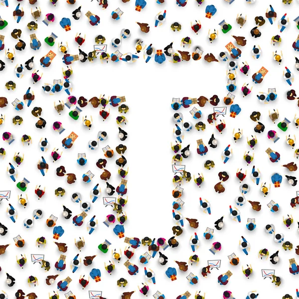 Bir grup insan İngilizce Alfabe harf T.