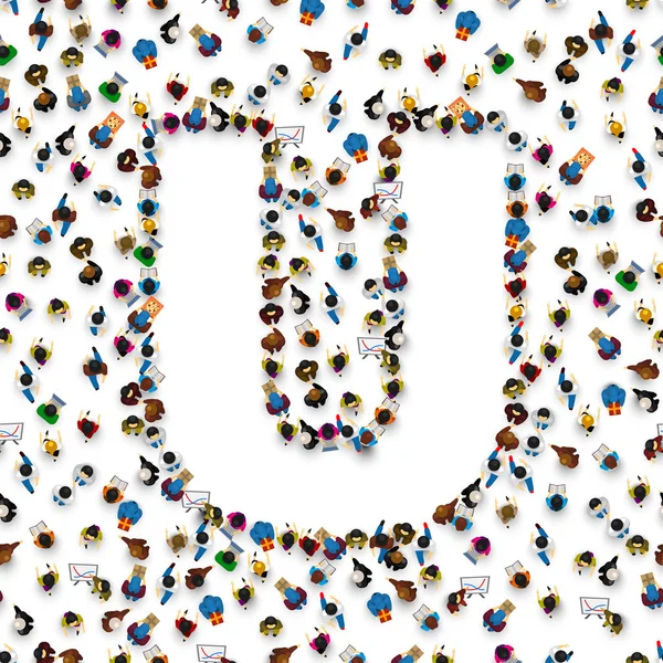 Bir grup insan İngilizce Alfabe harf U.