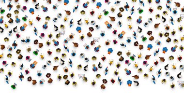 Beyaz arka plan üzerinde büyük insanlar kalabalık.