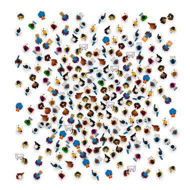 Beyaz arka plan üzerinde büyük insanlar kalabalık.