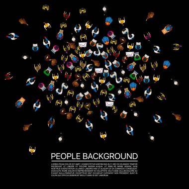 Büyük insanlar kalabalık siyah arka plan üzerine.