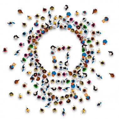 Beyaz zemin üzerinde bir lama etrafında insanlar.