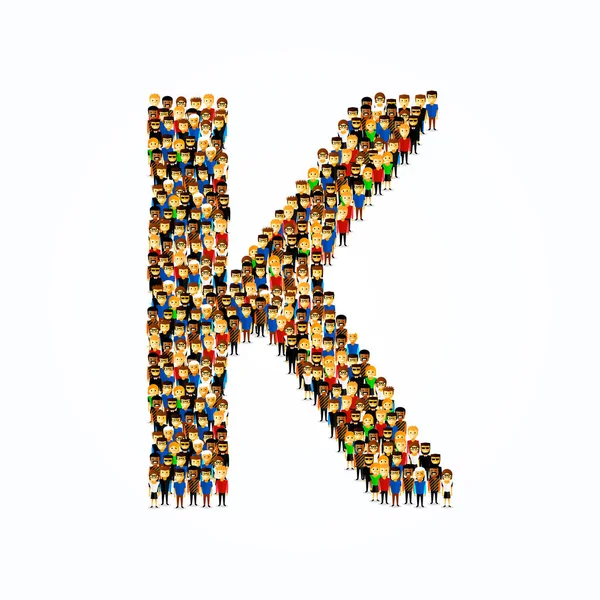 Un grupo de personas en alfabeto inglés letra K . — Vector de stock