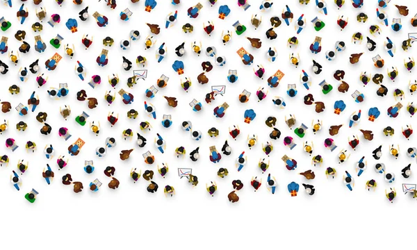 Beyaz arka plan üzerinde büyük insanlar kalabalık.