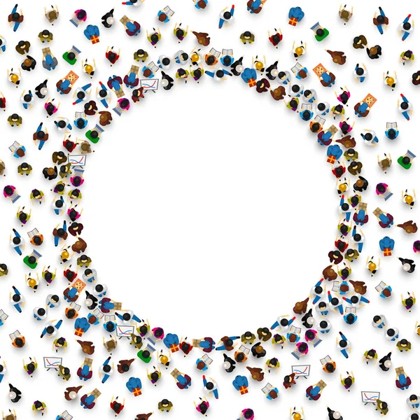 Μεγάλη ομάδα ανθρώπων σε σχήμα κύκλου. — Διανυσματικό Αρχείο