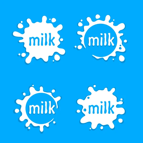 Mjölk etiketter blot tecken, mjölk ställa stänk. — Stock vektor